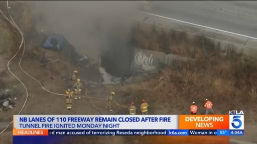 110 Northbound remains closed after tunnel fire in San Pedro