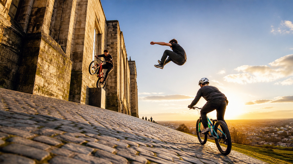 Bike vs parkour race takes over Edinburgh streets