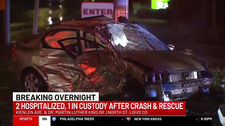 Two hospitalized, one arrested after overnight crash in Wellston