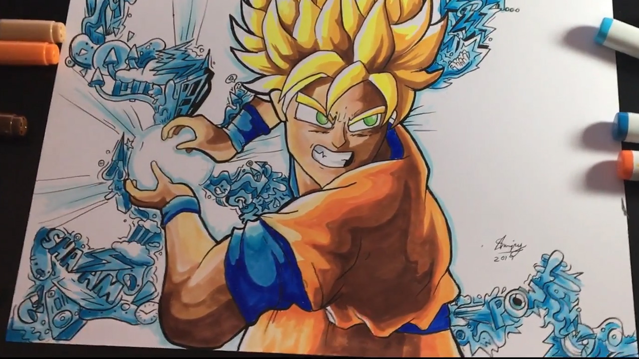 Drawing a super saiyan Goku but in a doodle style