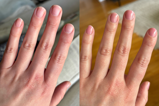 Williams' nails before and after using Bodice Goddess.