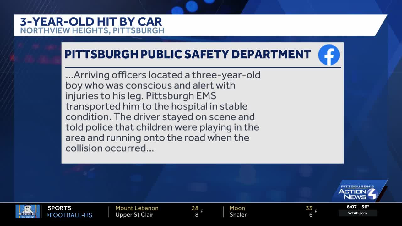 Child, 3, hospitalized after being struck by vehicle in Pittsburgh
