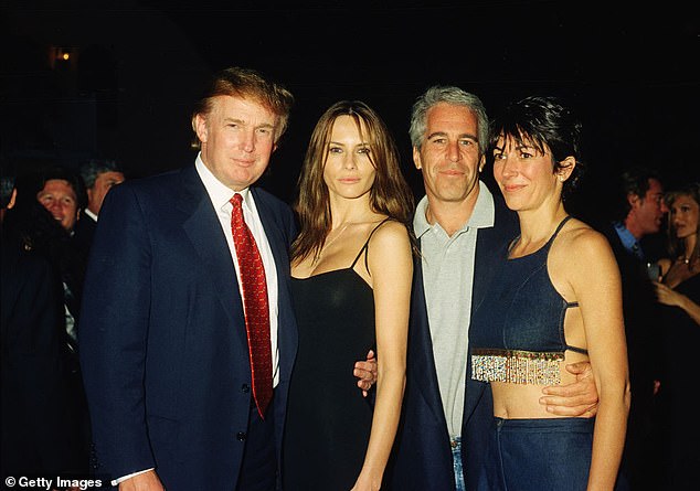Donald and Melania Trump, Jeffrey Epstein and Ghislaine Maxwell at Mar-a-Lago in February, 2000