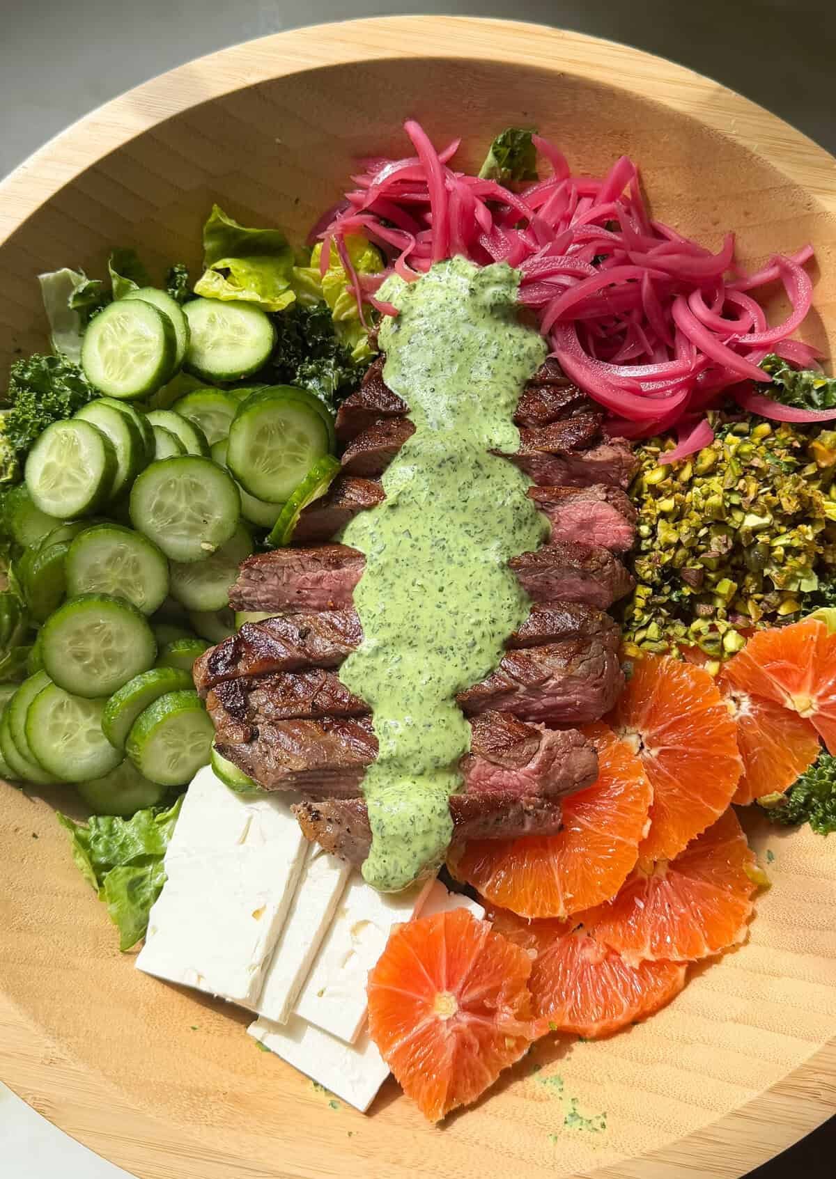 Steak salad with creamy chimichurri dressing