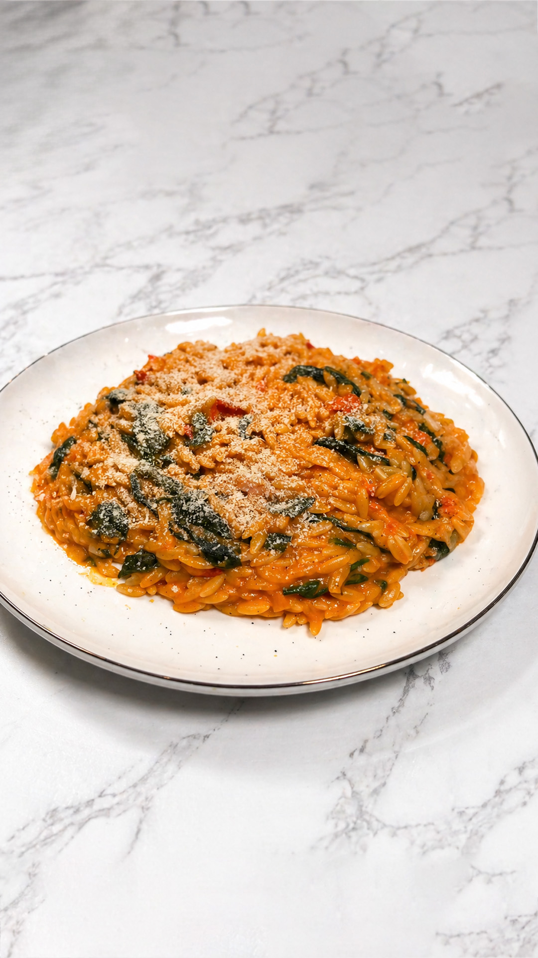 Creamy one pot orzo with tomatoes spinach and basil recipe