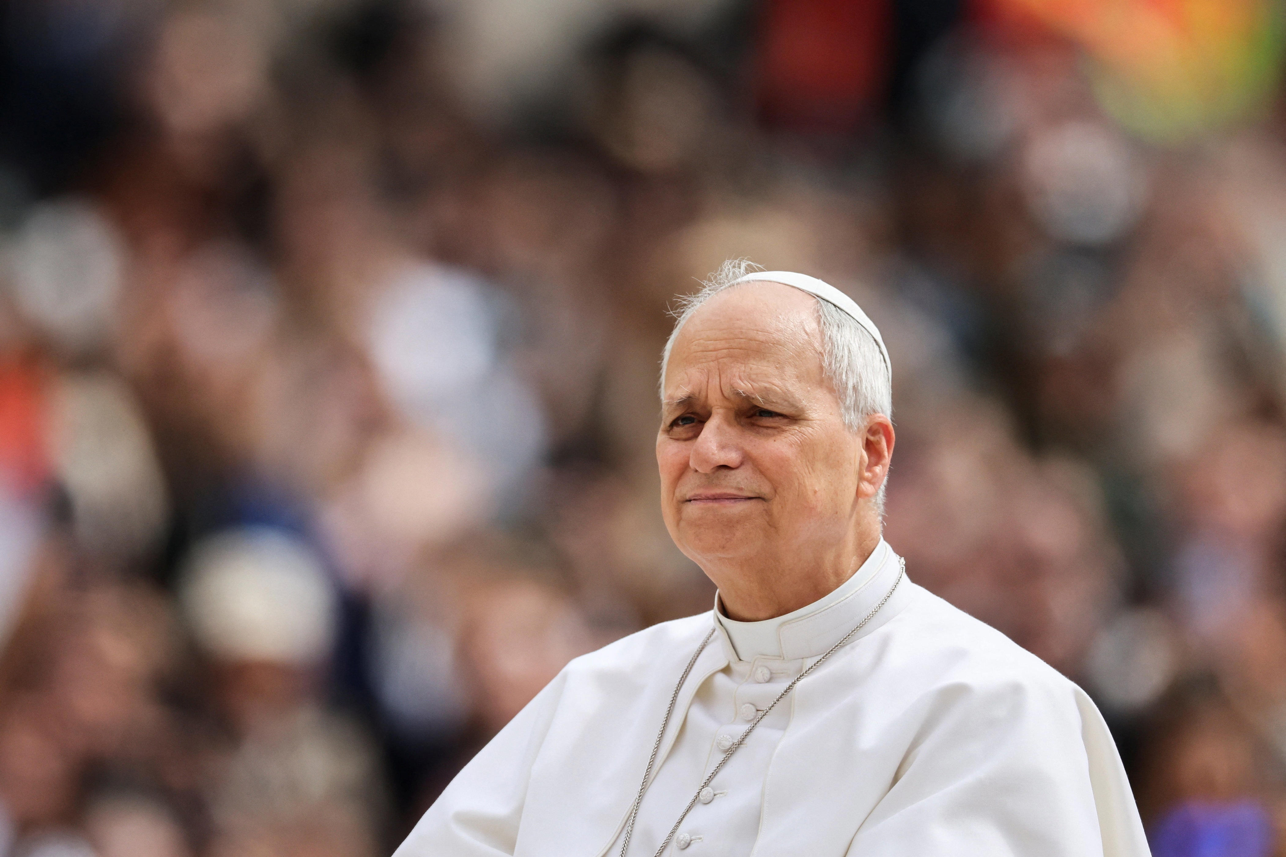 Pope Leo XIV arrives for the weekly general audience in St. Peter's Square at the Vatican, May 6, 2026.