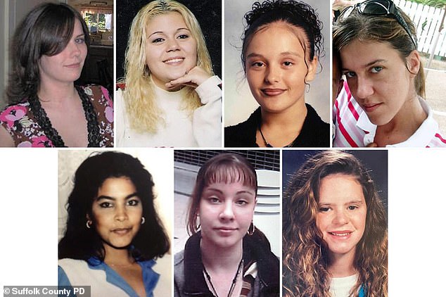 The victims clockwise from left: Maureen Brainard-Barnes, Megan Waterman, Melissa Barthelemy, Amber Costello, Valerie Mack, Jessica Taylor and Sandra Costilla