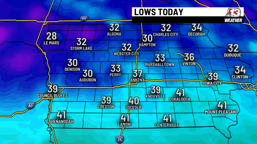 Cool and breezy day in Iowa with highs in the upper 50s