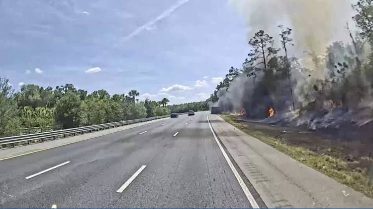 Crews contain brush fire sparked by blown tire on I-75 in Hernando County