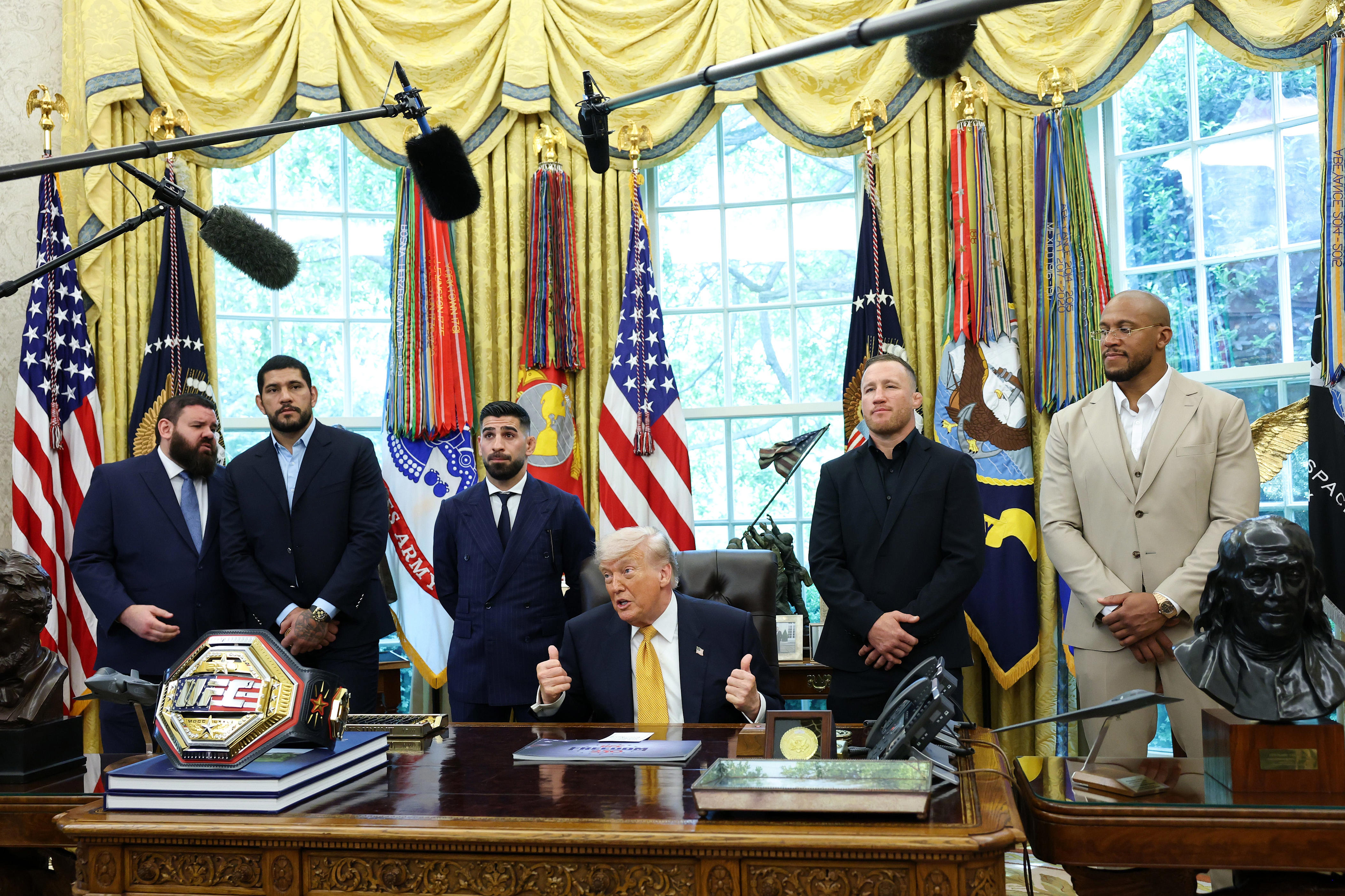 Trump reveals UFC Freedom 250 renderings with fighters at White House