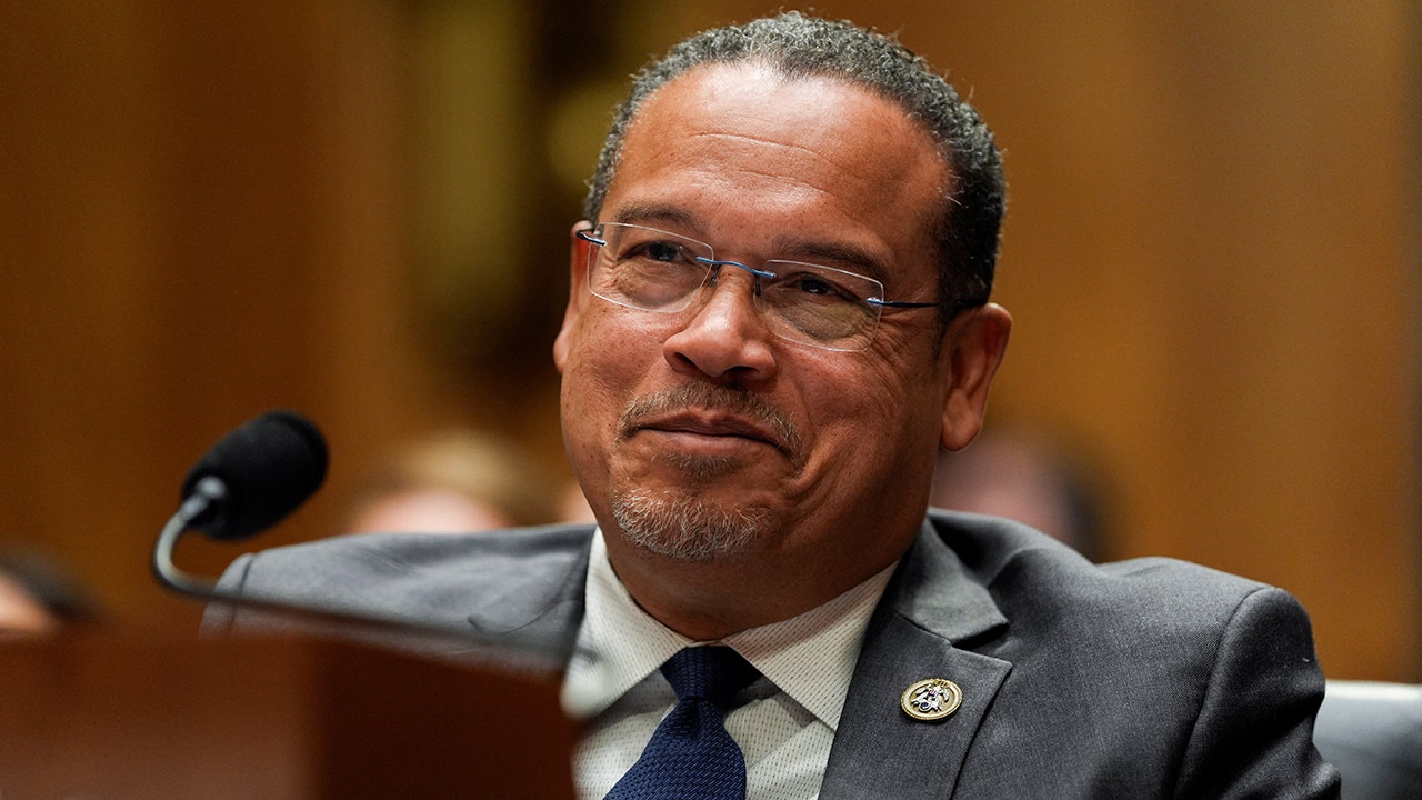Minnesota State Attorney General Keith Ellison smiles as Sen. Ron Johnson, R-Wis., raises his voice during a Senate Homeland Security and Governmental Affairs Committee hearing on Capitol Hill in Washington, D.C., on Feb. 12, 2026.