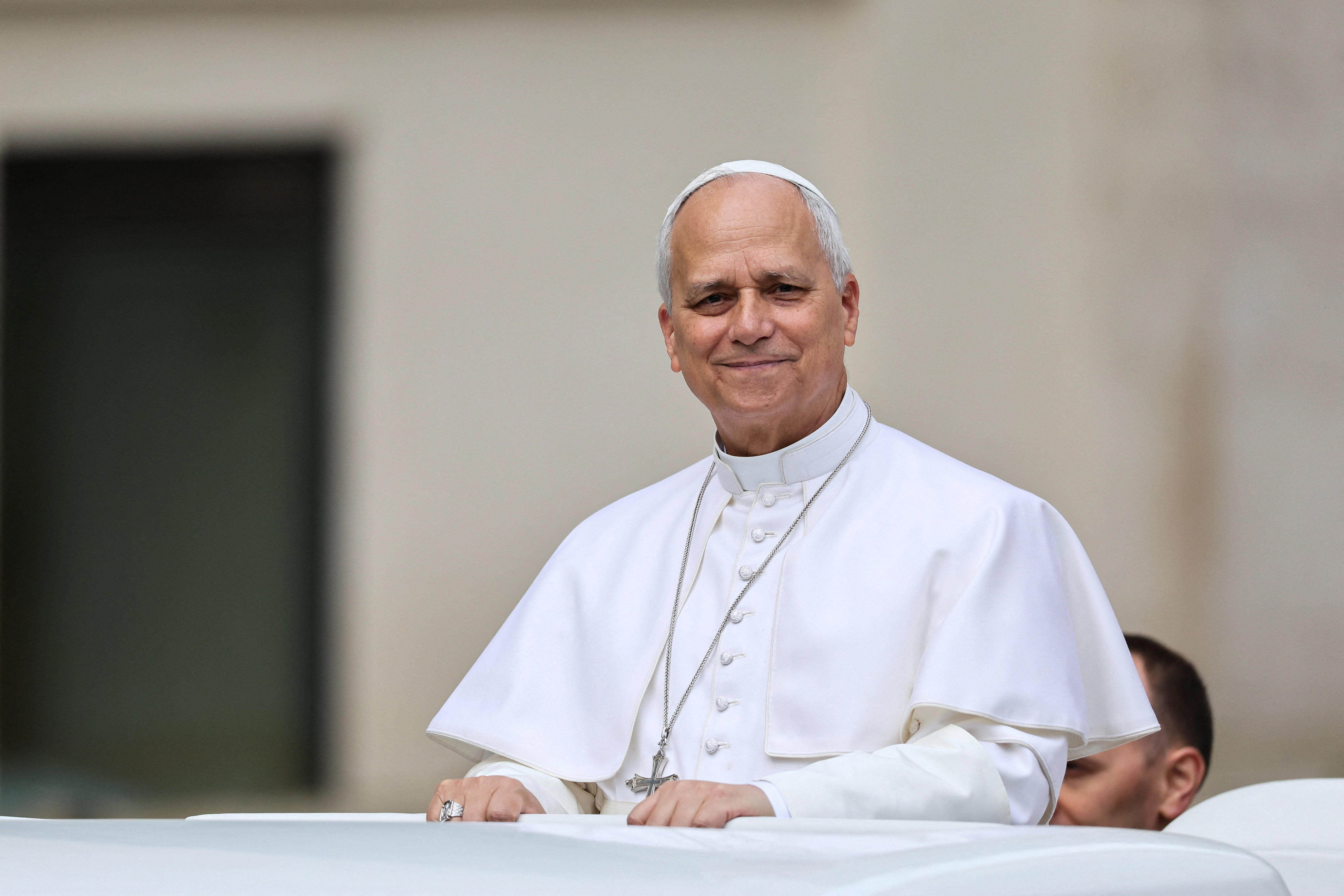 Pope Leo XIV arrives for the weekly general audience in St. Peter's Square at the Vatican, May 6, 2026.