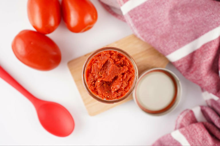 Homemade tomato paste with Roma tomatoes