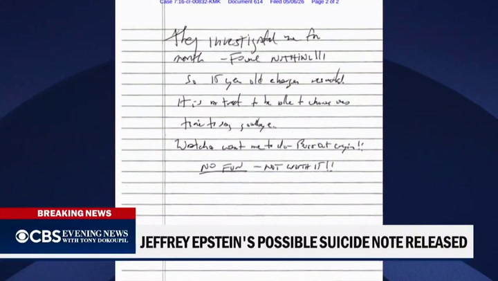 Secret Jeffrey Epstein suicide note revealed