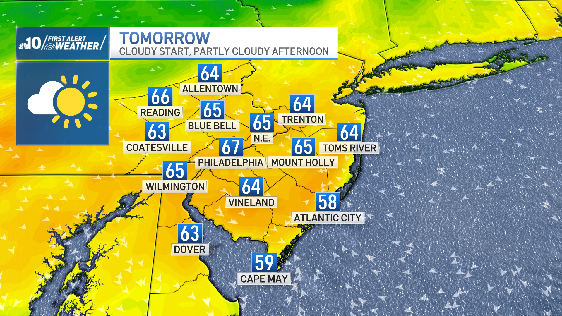 Scattered showers tonight, gradually brighter tomorrow