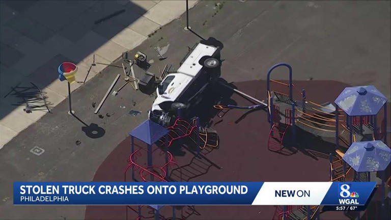 Truck overturns onto a Philadelphia elementary school playground ...