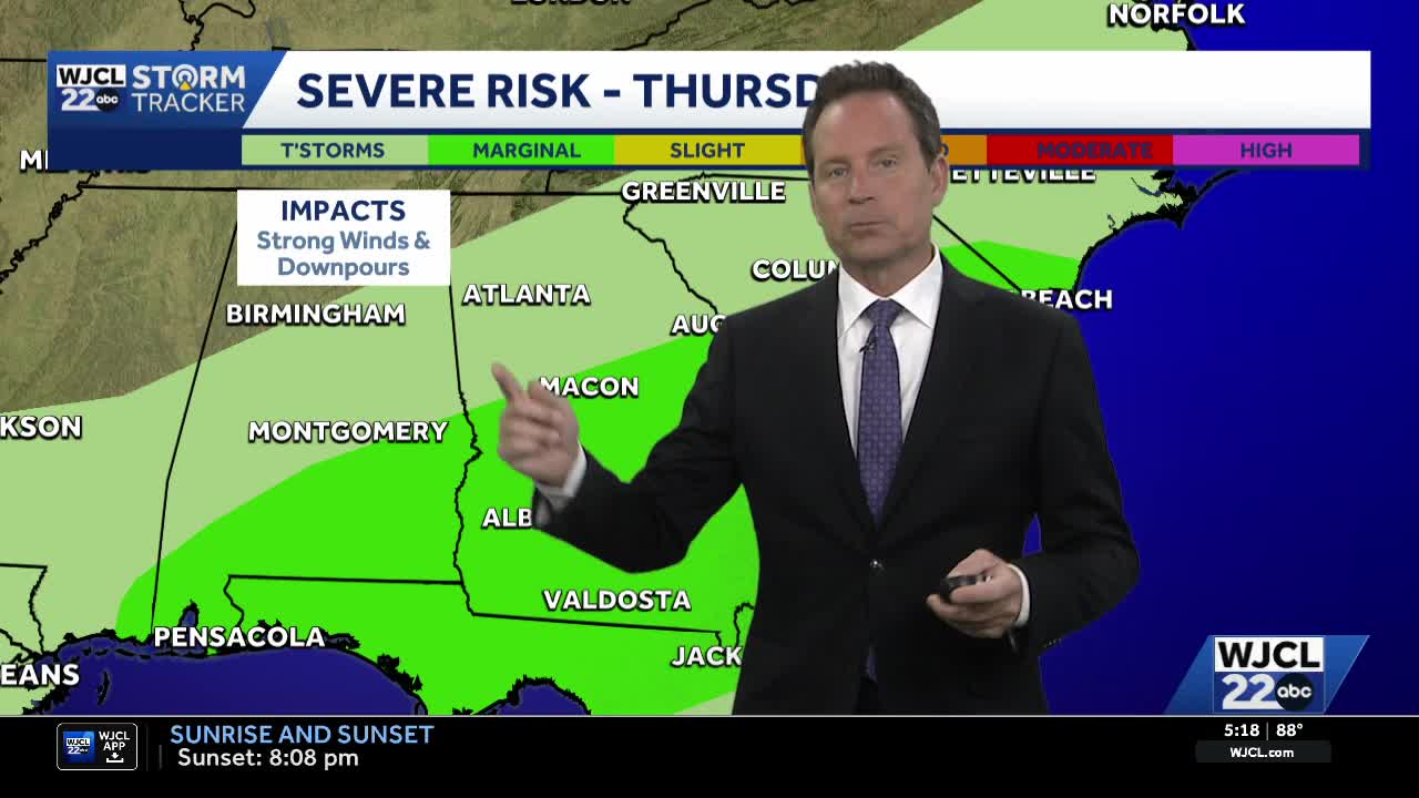 Showers & thunderstorms possible Thursday...the timing for SE Georgia ...