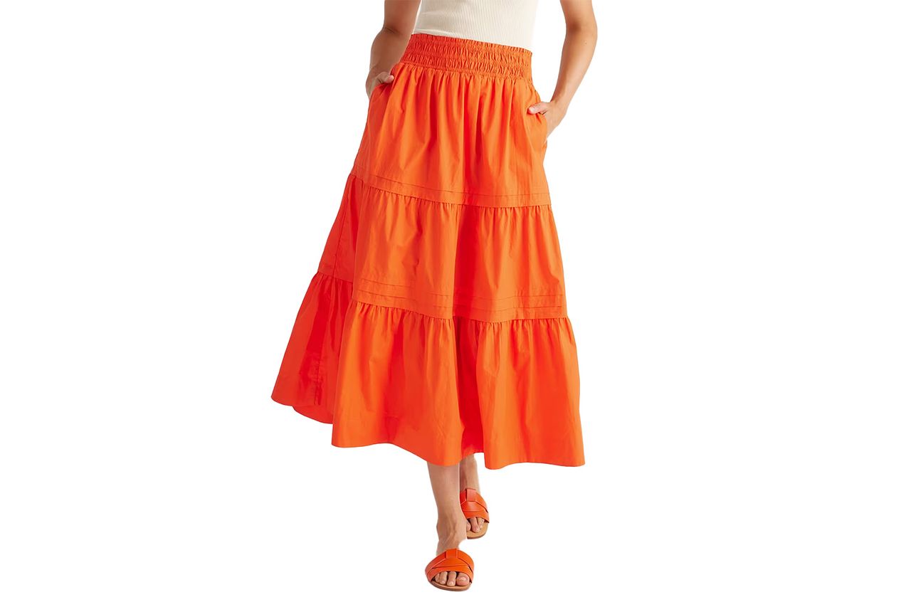 100% Organic Cotton Poplin Tiered Maxi Skirt