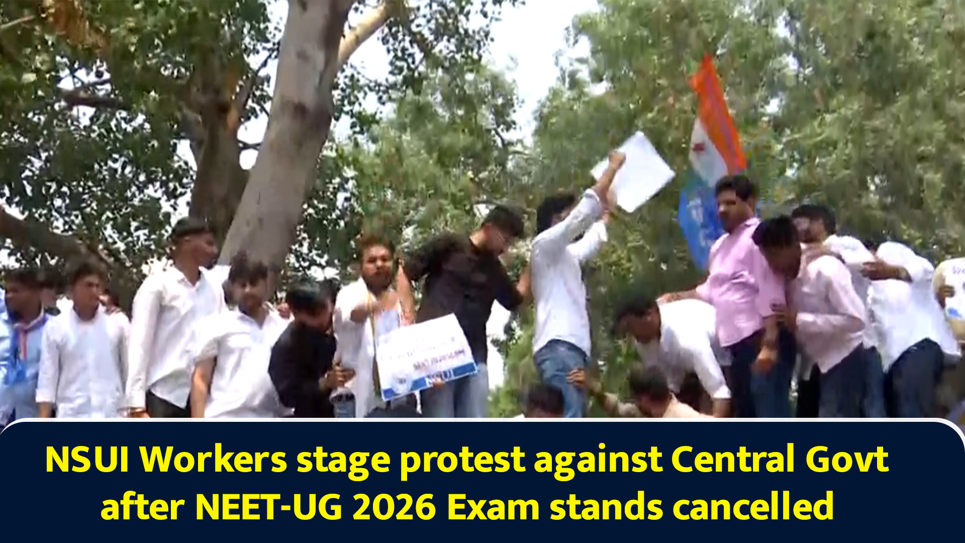 NSUI workers stage protest against central govt after NEET-UG 2026 exam ...
