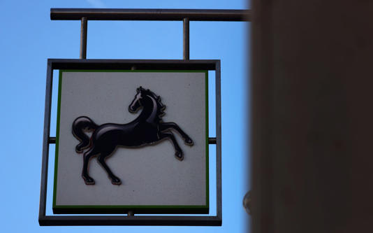 A Lloyds Bank sign outside a branch in London, Britain