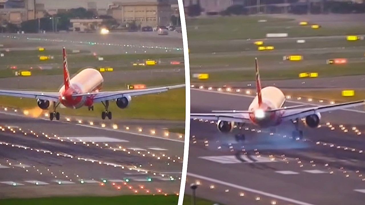 Plane performs dramatic crosswind landing in Taiwan