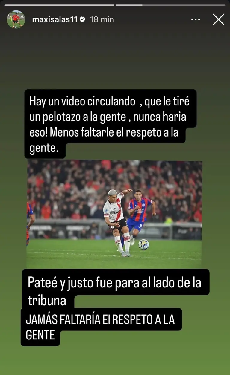 Maxi Salas aclaró la polémica con los hinchas de River: “Jamás faltaría el respeto”