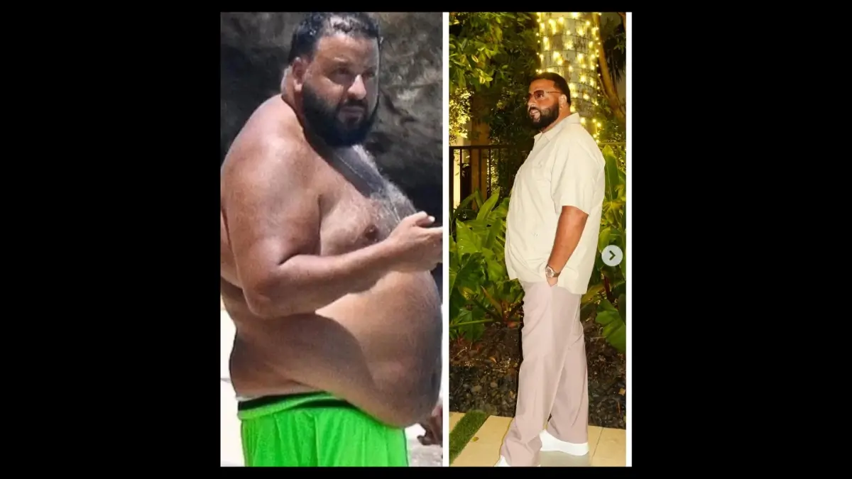 DJ Khaled showed off his dramatic weight loss in side-by-side images. (Photo credit: djkhaled/Instagram)