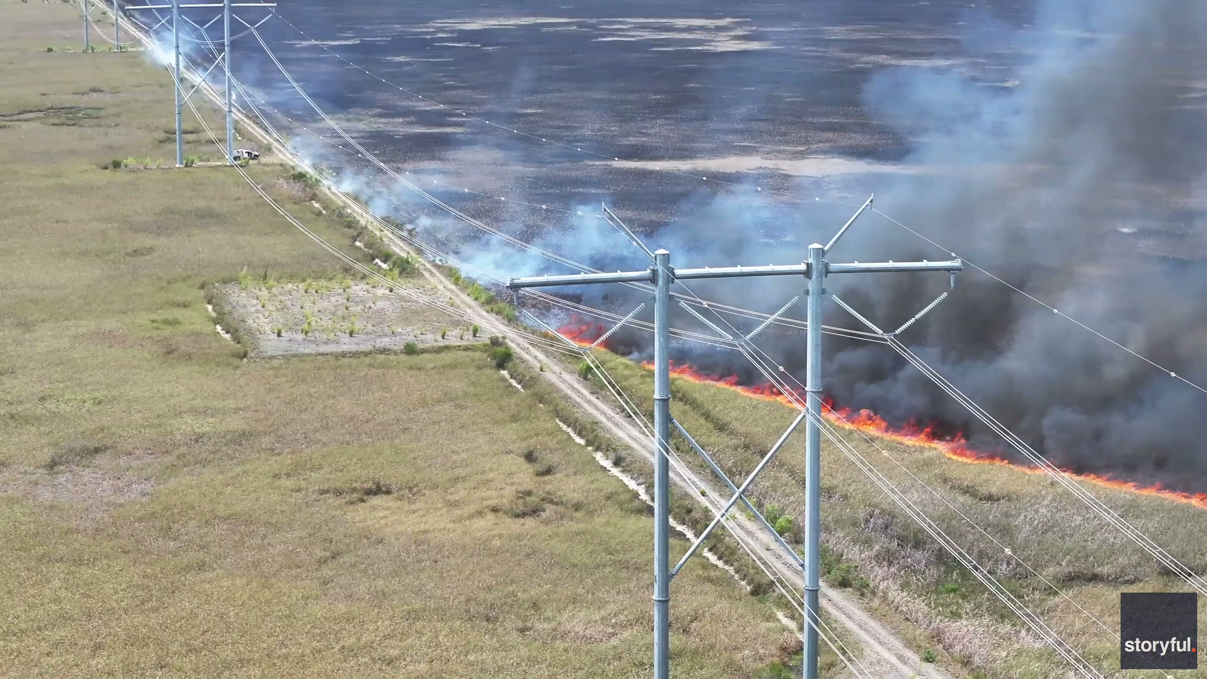 Drone footage captures aerial view of Florida Everglades fire