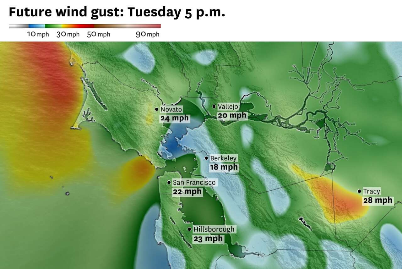 Bay Area forecast shifts cooler, cloudier and windy on Tuesday