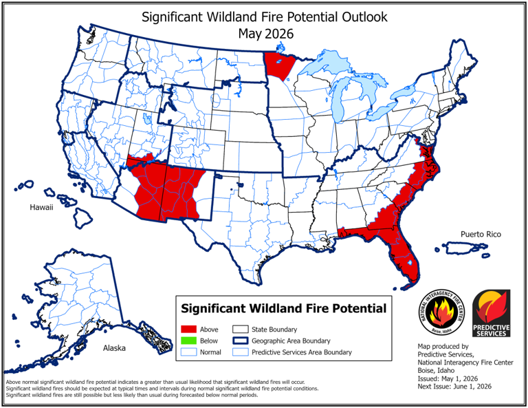 New map shows states with significant wildfire chances