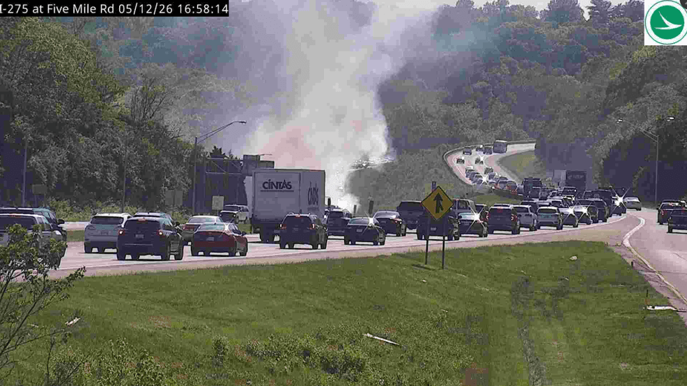 All lanes of I-275 EB shut down near Five Mile Road after vehicle fire