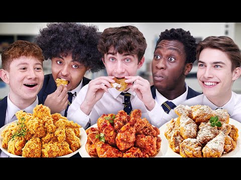 British schoolboys try every flavor of Korean fried chicken!