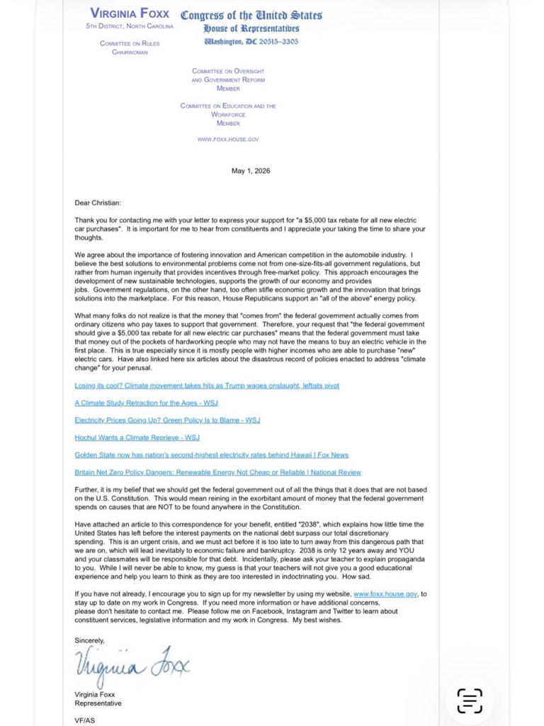 Boy, 10, sent persuasive essay about electric cars to congresswoman ...