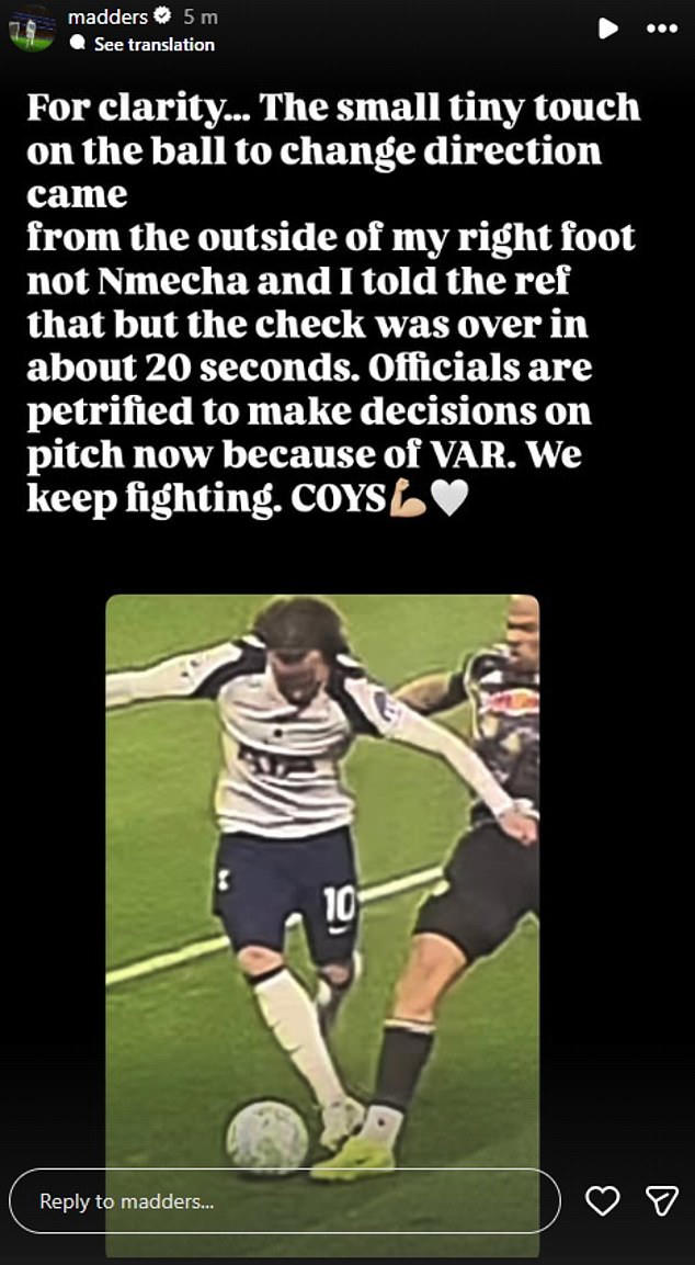 James Maddison posts new angle of Spurs penalty claim in Leeds draw and ...