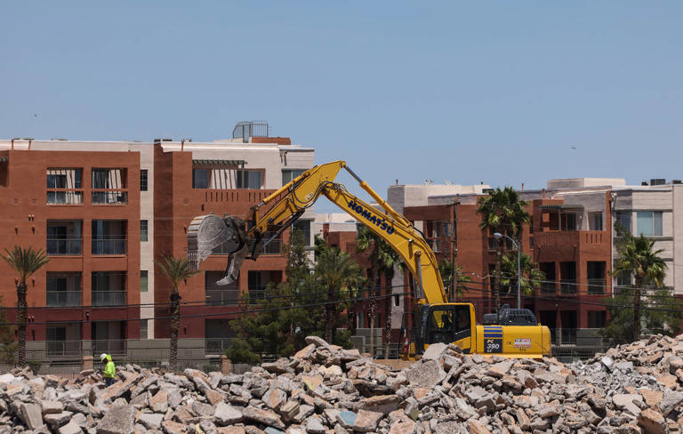 Rundown condo complex south of Strip torn down, new housing in the works