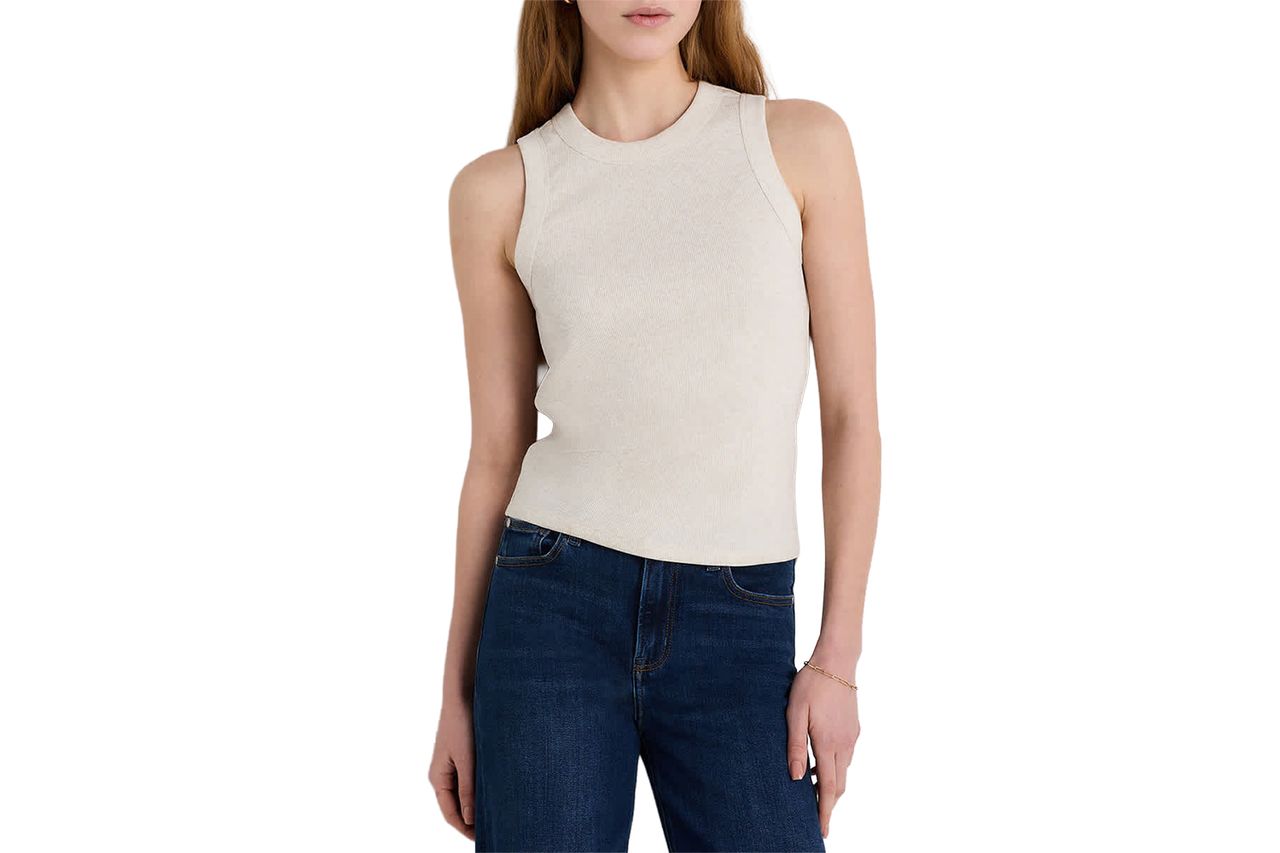 Organic Cotton Micro-Rib Cropped Cutaway Tank Heather Oatmeal