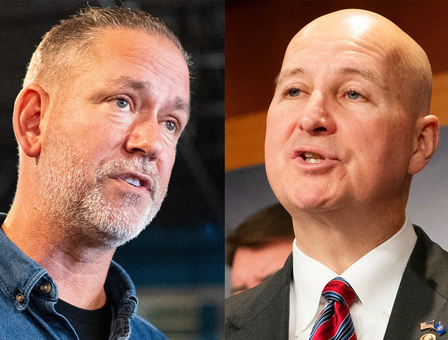 Nebraska Independent Senate candidate Dan Osborn, left, and Nebraska Republican Senator Pete Ricketts are seen in a combination image.