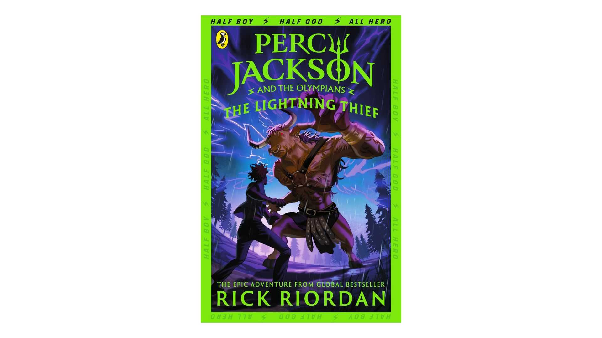 Percy Jackson and the Lightning Thief by Rick Riordan book cover on white background