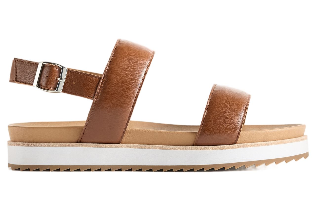 Italian Leather Water Repellent Platform Sandal in Cognac