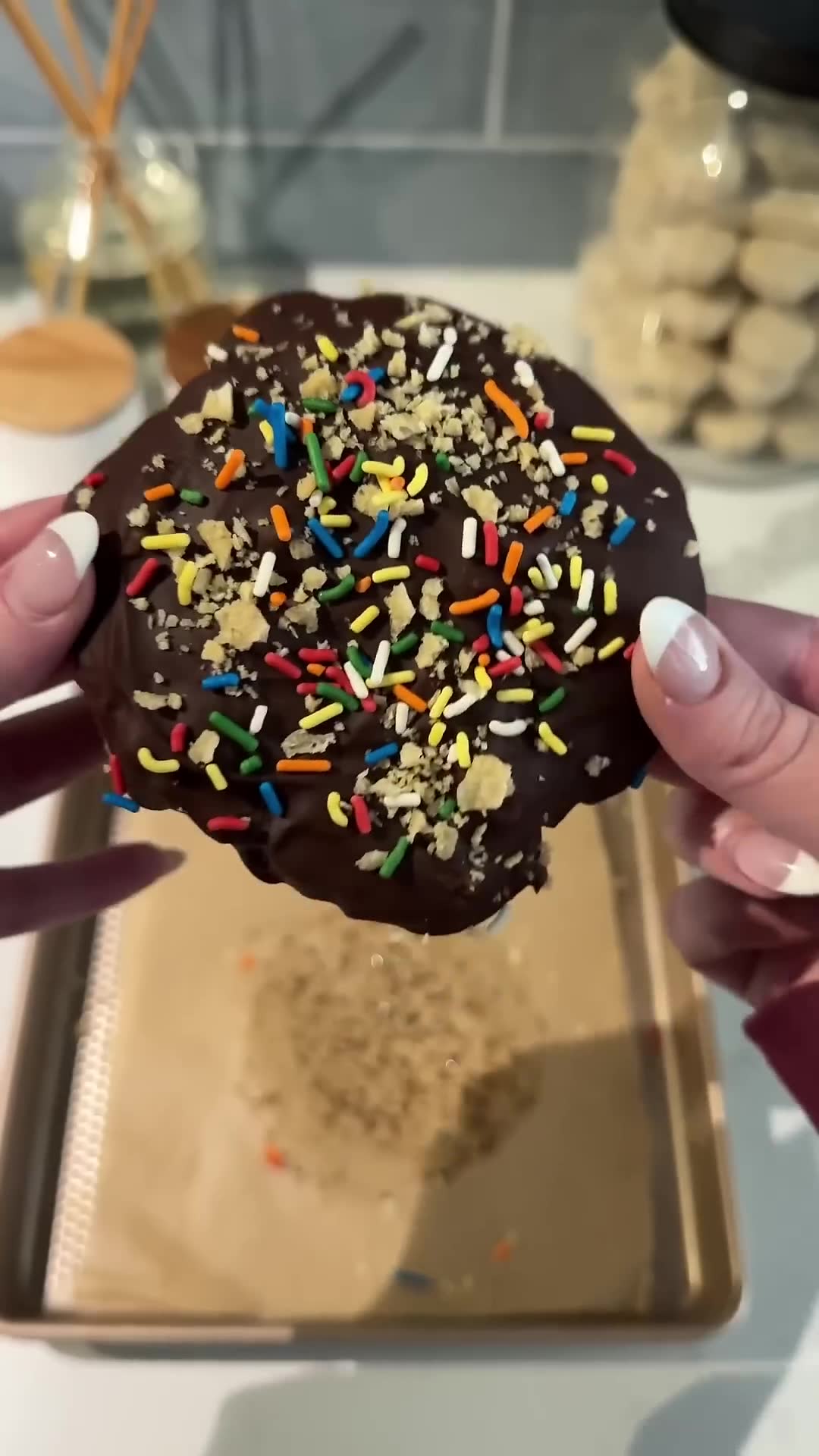 Rice cakes topped with crushed cookies and frozen for dessert