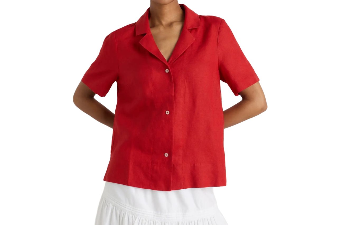 Women's 100% European Linen Short Sleeve Shirt in Chile