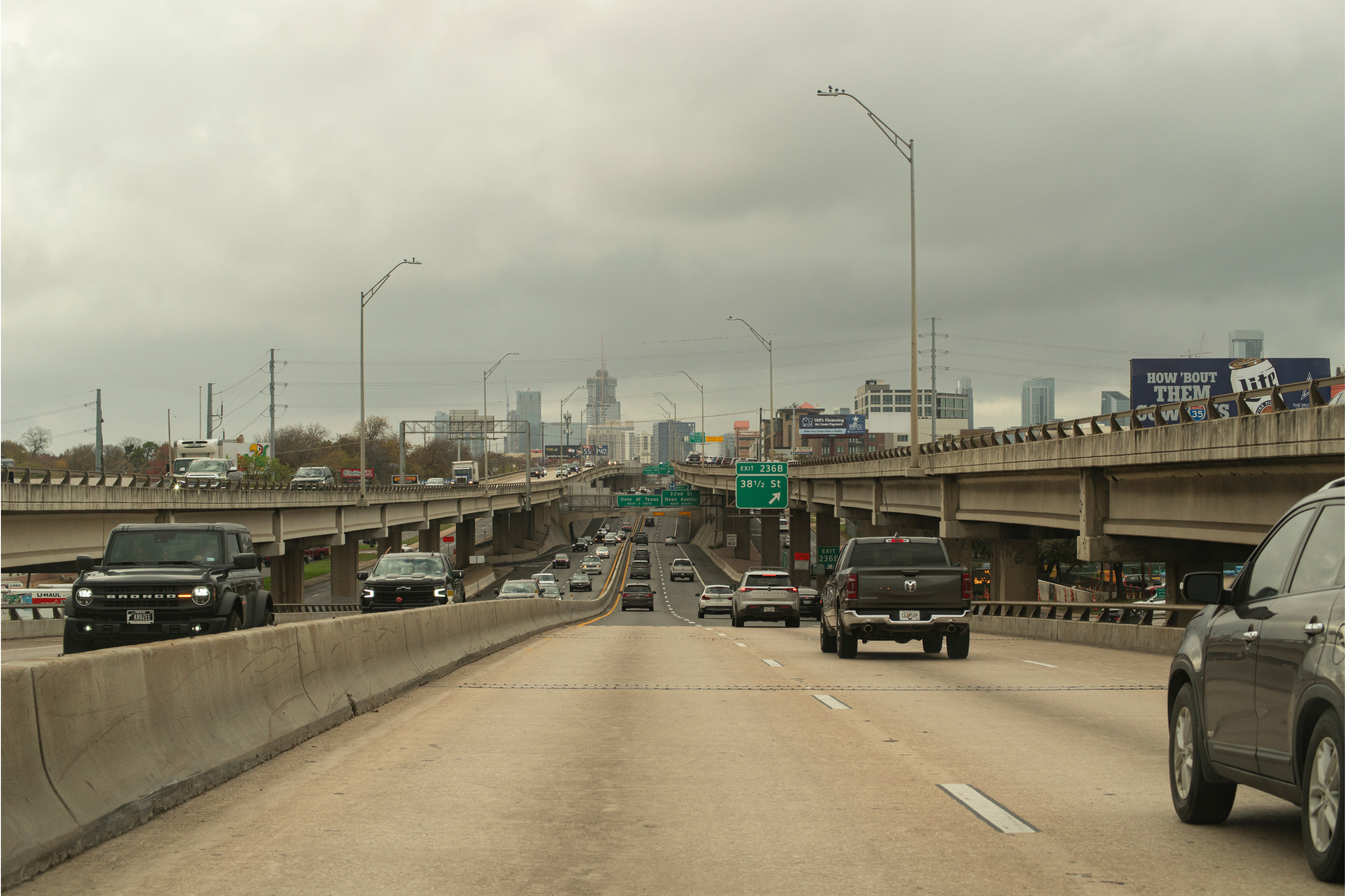 Traffic conditions and general atmosphere in Austin, Texas USA, on December 15, 2025.