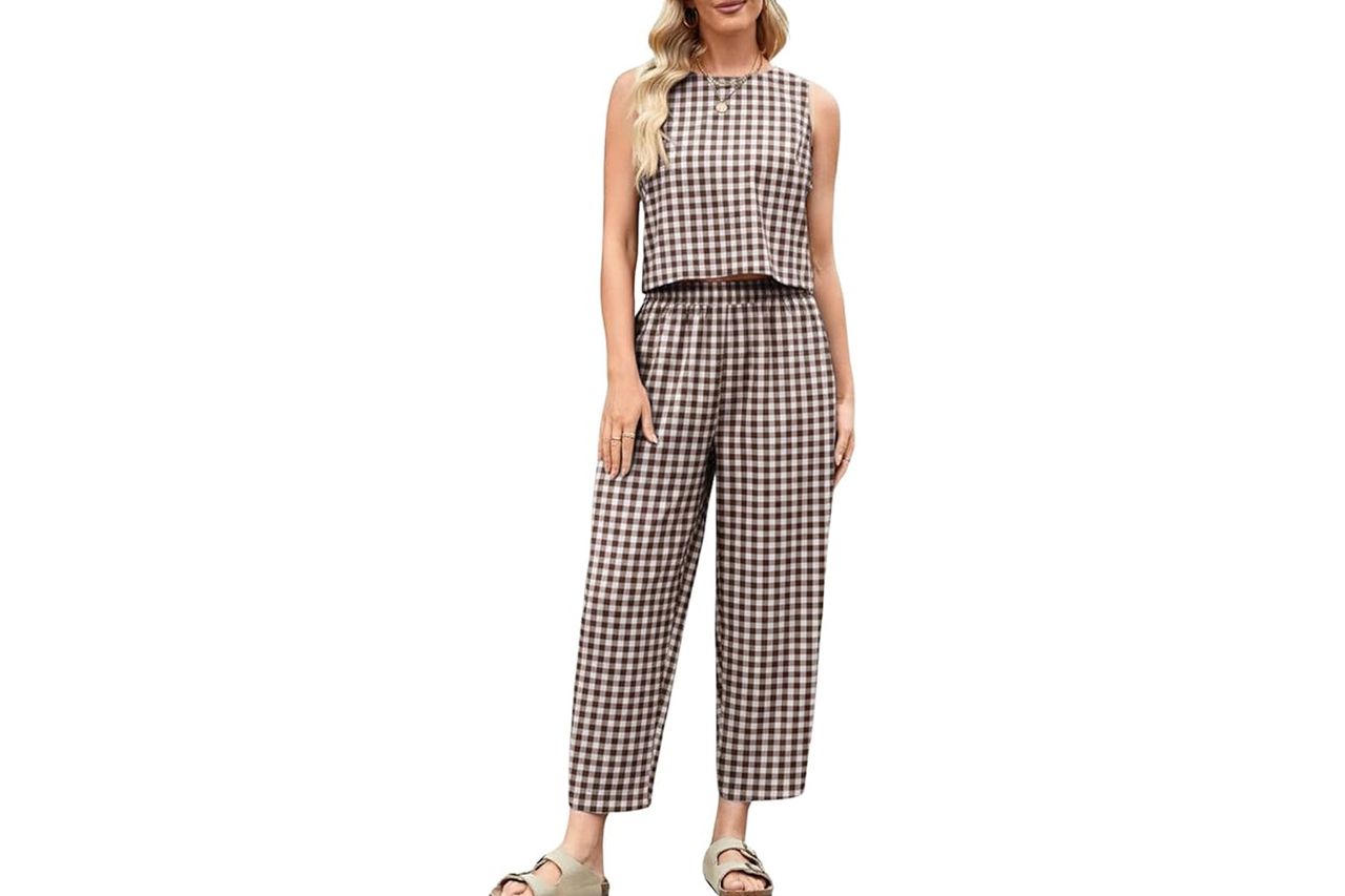 RANTAR Womens Cotton Gingham 2 Piece Outfit