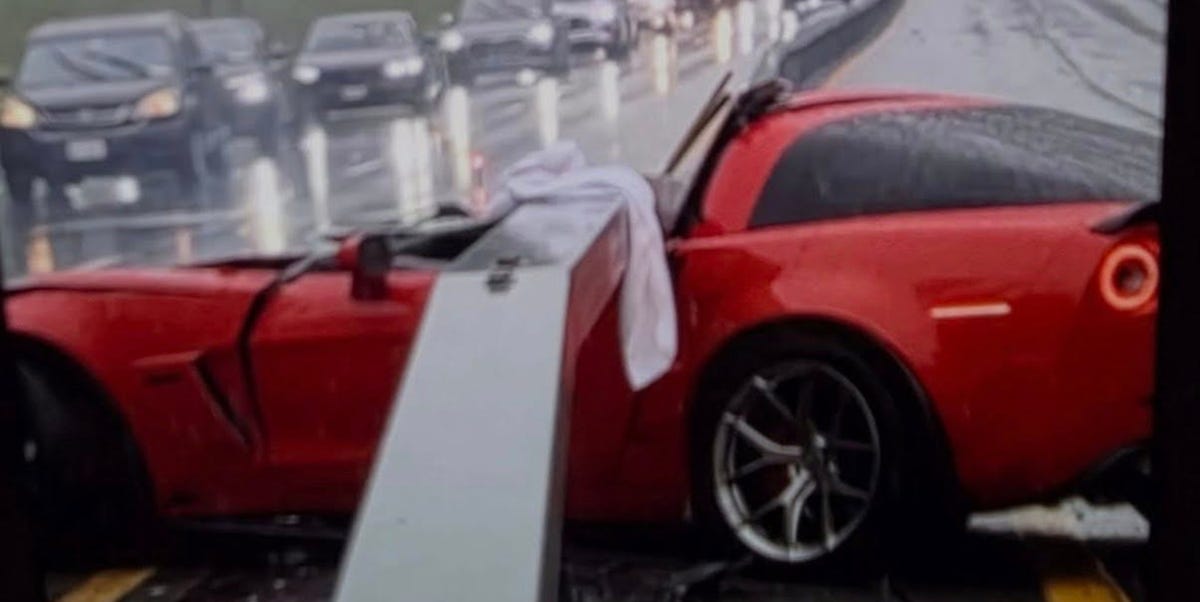 C6 Corvette Z06 driver survives guardrail smashing through cabin in ...
