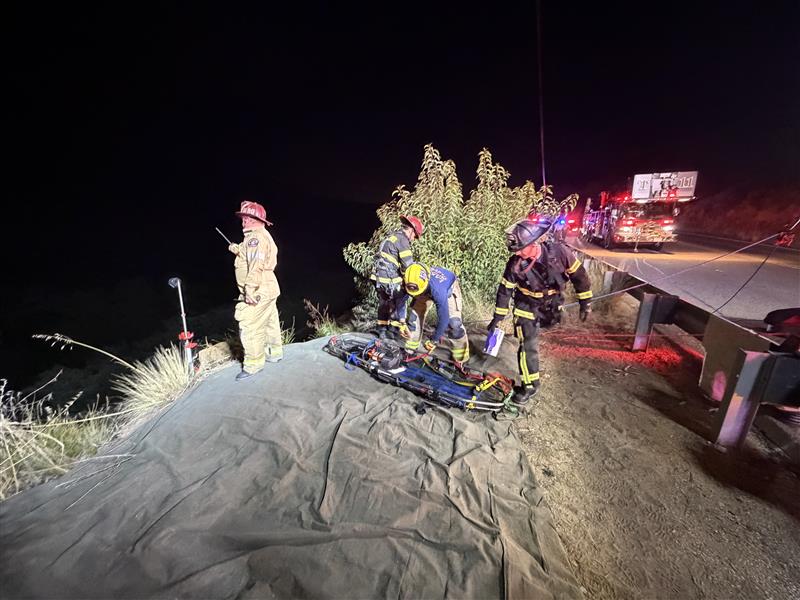 One dead after vehicle plunges down embankment, catches fire in East County