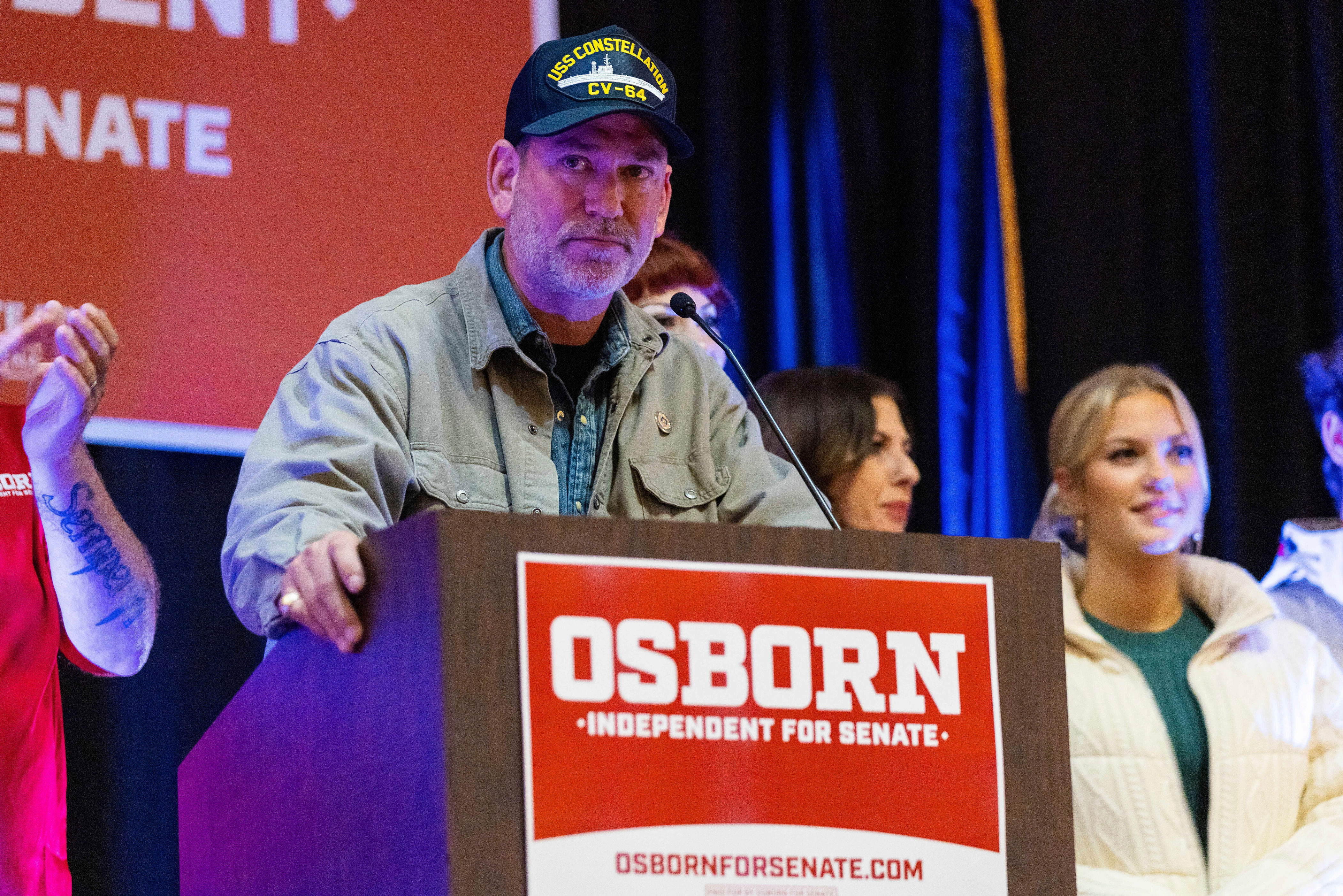 Independent Nebraska Senate candidate Dan Osborn speaks at an election night watch party at the Embassy Suites by Hilton Omaha La Vista Hotel &amp; Conference Center in La Vista, Neb., Tuesday, Nov. 5, 2024. (AP Photo/Bonnie Ryan) (Photo: via Associated Press)
