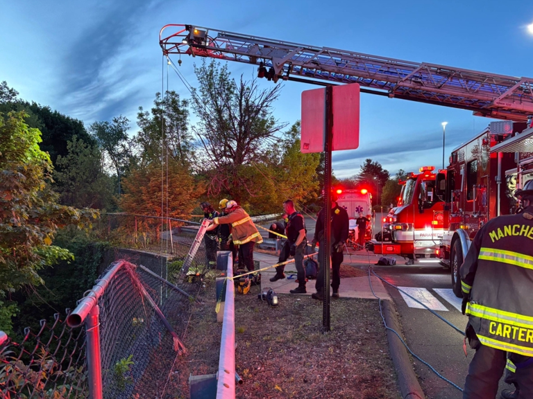Manchester firefighters recover fall victim in dramatic rescue after ...