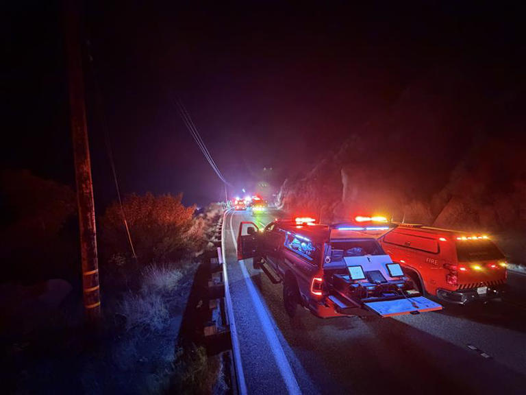 One dead after vehicle plunges down embankment, catches fire in East County