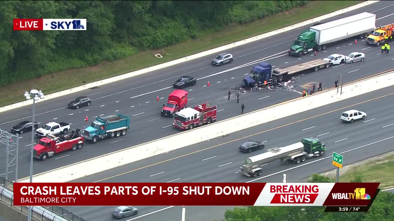 Breaking: Crash shuts northbound I-95 lanes in Baltimore