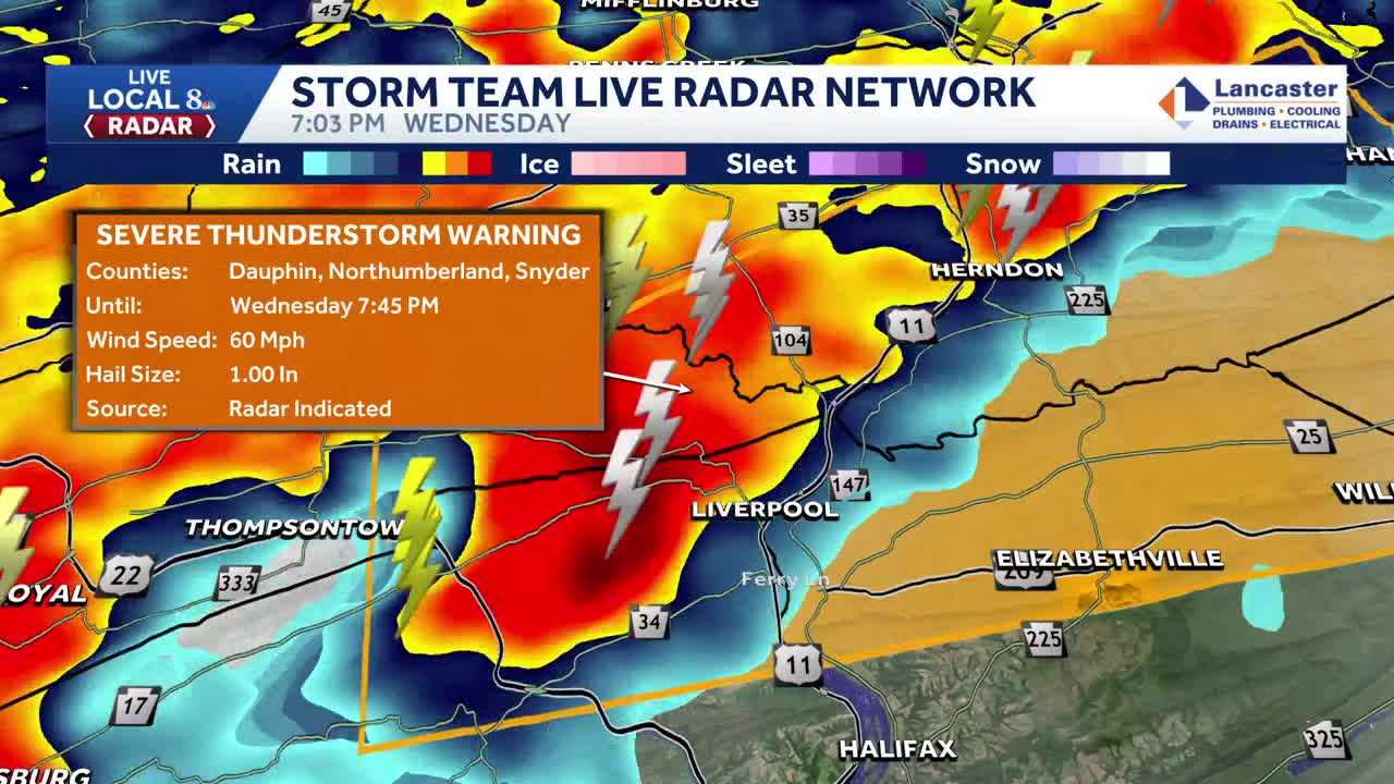 Severe thunderstorm warning issued for Dauphin, Perry and Juniata counties